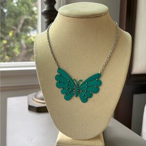 Teal Butterfly Pendant Necklace - Women's Fashion Jewelry